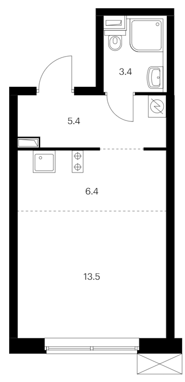 Квартира студия 28.7 м², 9/12 эт., ЖК «Шкиперский 19»